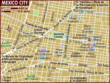 centro ისტორიულ მეხიკო რუკა