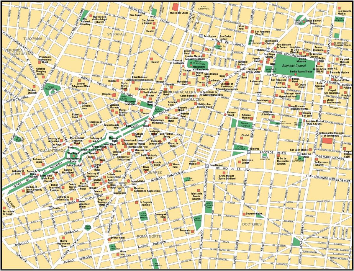 რუკა მექსიკაში ქალაქის ღირსშესანიშნაობები